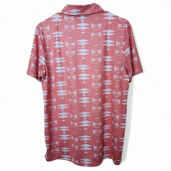 Bad Birdie coral and white geometric patterned golf polo Shirt men's size Small - Picture 2 of 11